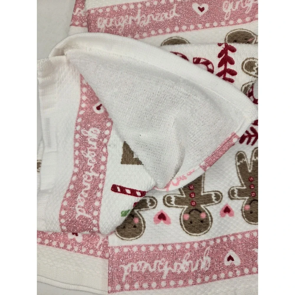 Cupcakes and Cashmere Pink Gingerbread Christmas Kitchen Towels Set of 2